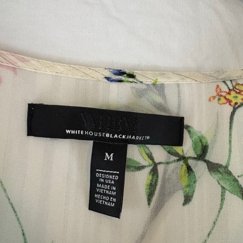 White House Black Market WHBM Floral Print Semi Sheer Ruffle Front Blouse Medium - Picture 3 of 6